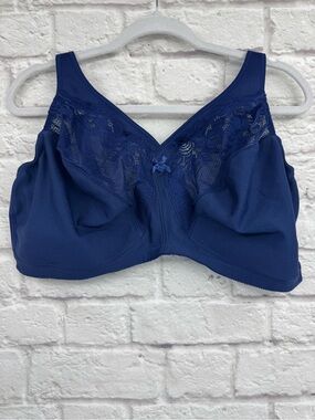 Glamorise MagicLift Wireless Bra 46G Blue Lace Full Coverage Support Comfort Bra